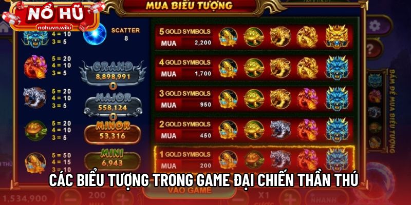 Các biểu tượng trong game Đại Chiến Thần Thú 